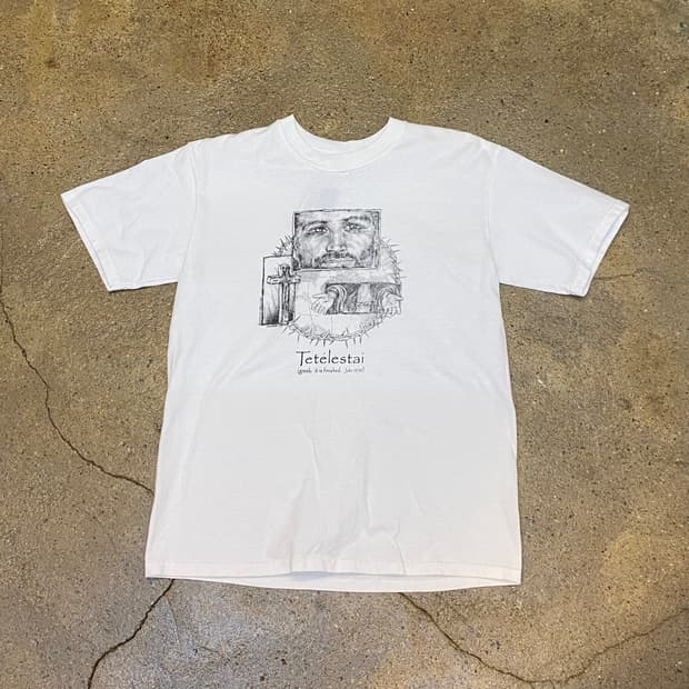 미국 빈티지 길단 컴투지져스 예수 프린팅 반팔티