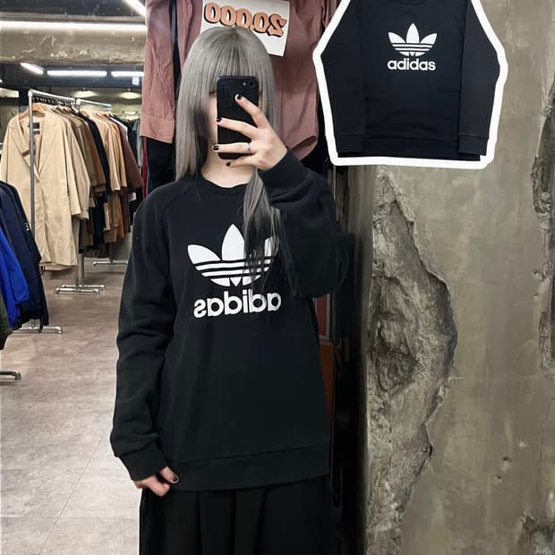 아디다스 로고 맨투맨 블랙 L  #csz3294