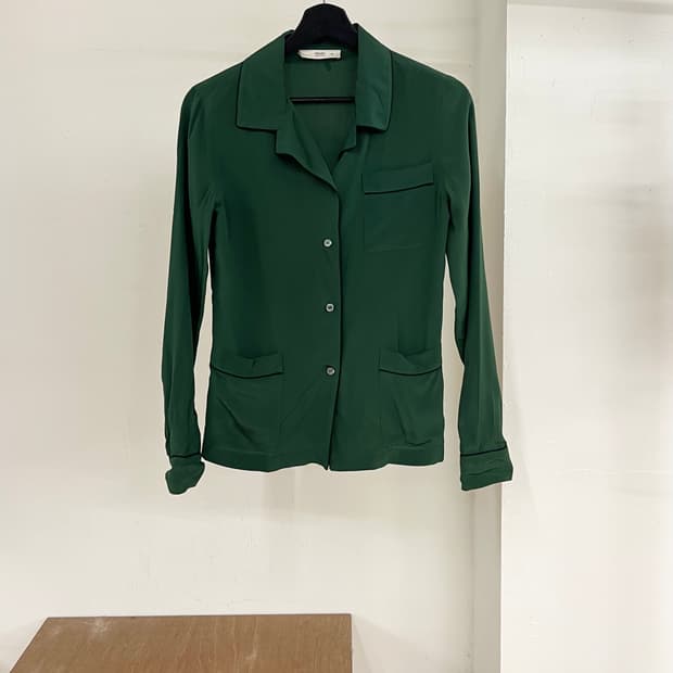 프라다 크린 실크 파자마 버튼 업 블라우스