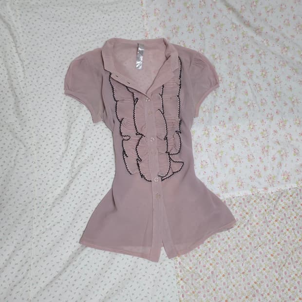 빈티지 핑크 블랙 프릴 블라우스 로걀 공겜여주 갸루