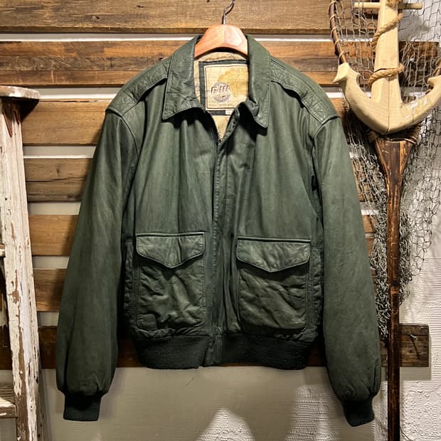 [M]90's USA 빈티지 그린 리얼레더 A-2 자켓