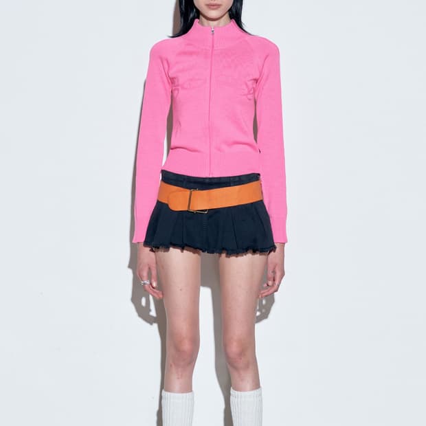 스컬프터 holy 니트 집업 핑크