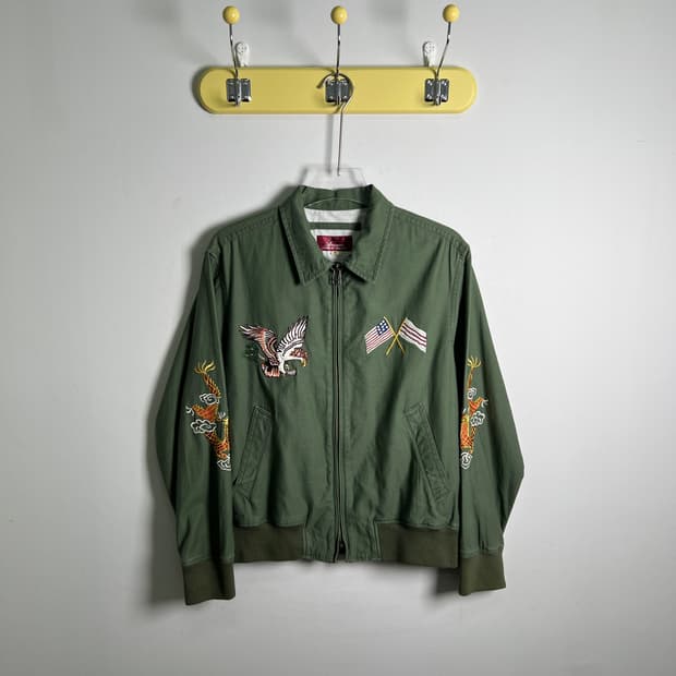 아비렉스 카키 코튼 자수 스베니어 자켓 M