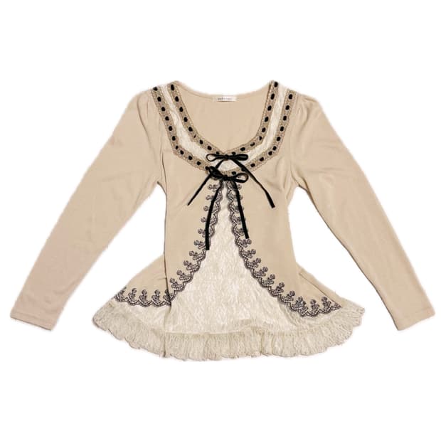 엑시즈팜 로걀 / 라떼갸루 프릴 레이스 탑