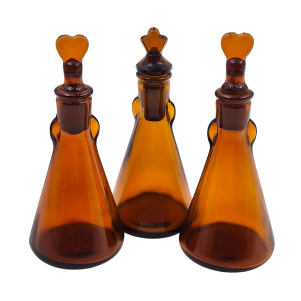 80s 핸드블로운 엠버 보들 하트&클로버 1p