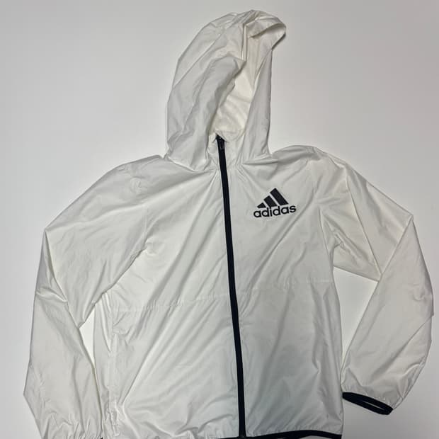 여성 키즈 아디다스 화이트 후드 바람막이 150