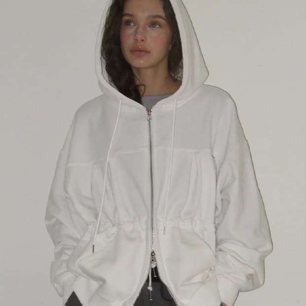 론론 셔링 후드집업 화이트 PENDANT SHIRRING HOODIE