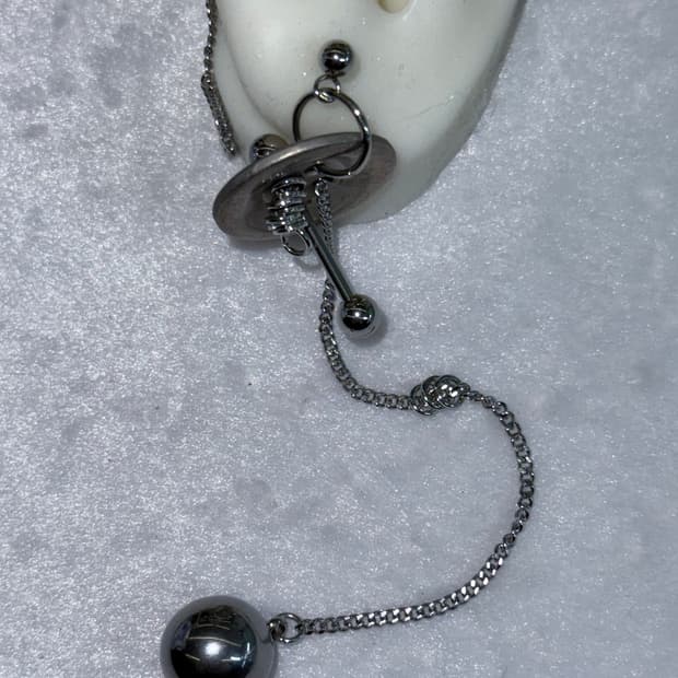 silver button earring by PJM