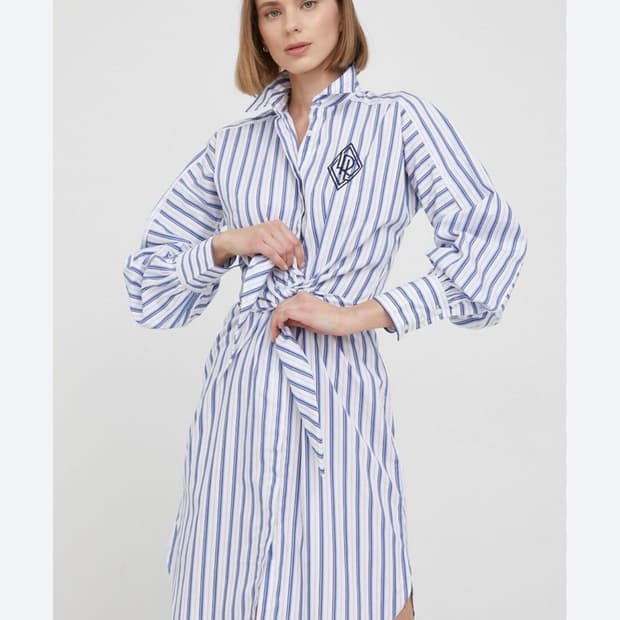 로렌랄프로렌 스트라이프 러플 셔츠 롱 원피스 S