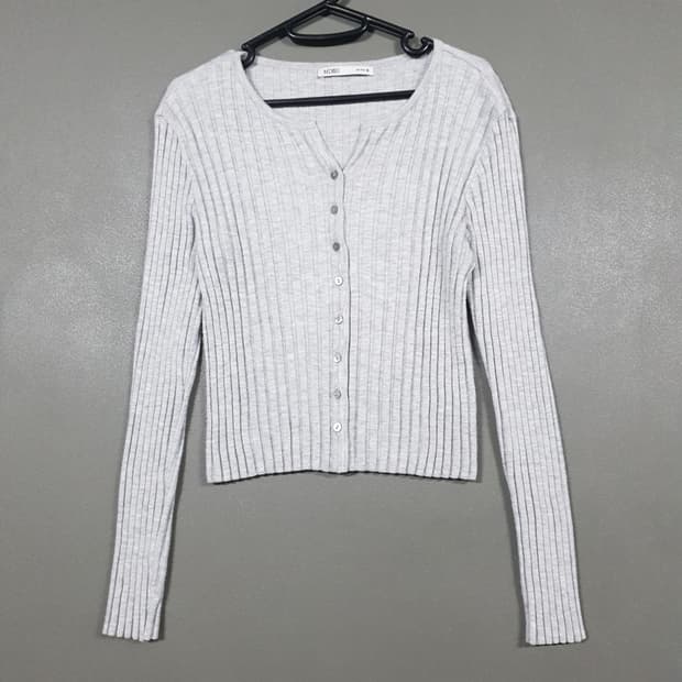 여성 M) MIXXO 미쏘 골지 버튼 슬림 니트 가디건 크롭핏 그레이