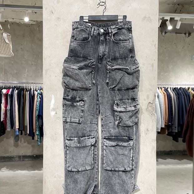 자라 흑청 유틸리티 와이드 카고 데님 팬츠