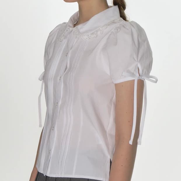 크랭크 핀턱 카라 블라우스