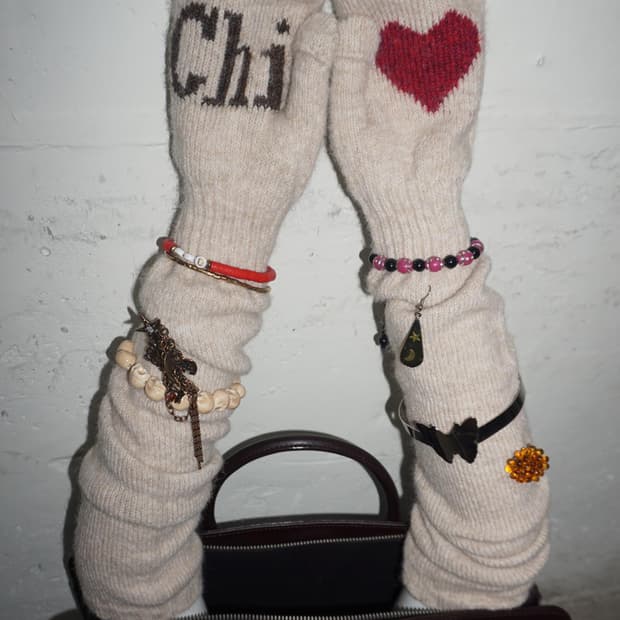 스컬프터 울워머 핸드글로브 크림 벙어리장갑롱니트스웨터하트아이보리베이지터치