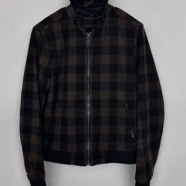 브라운 블랙 체크 패턴 코치 자켓