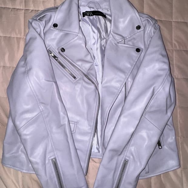 자라 여성 가죽 라이더 자켓 L 라벤더