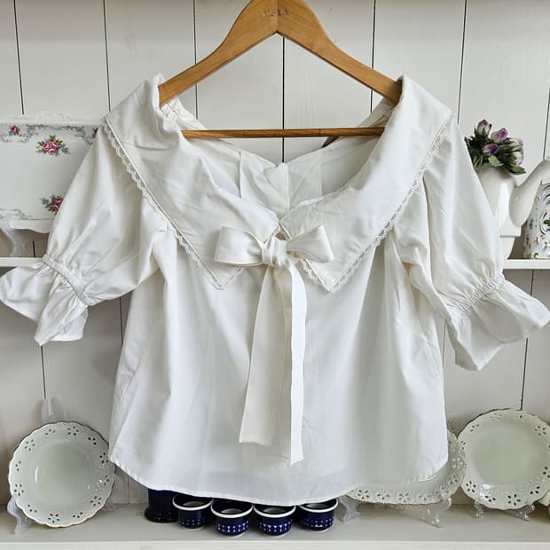 (Honey Cinnamon) 빅카라 리본 블라우스