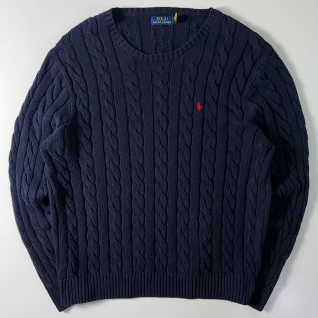 Polo  폴로 랄프로렌 신형 자수 코튼 네이비 꽈배기 니트 
