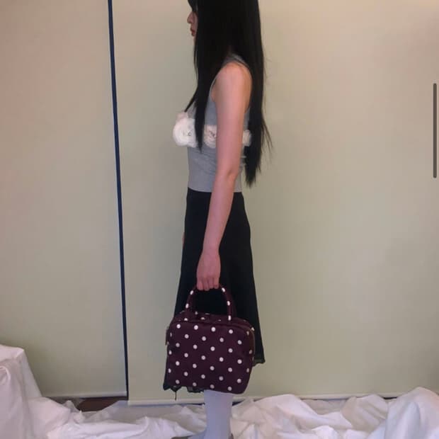 피치바스켓마켓 폴카 도트 토트백 퍼플