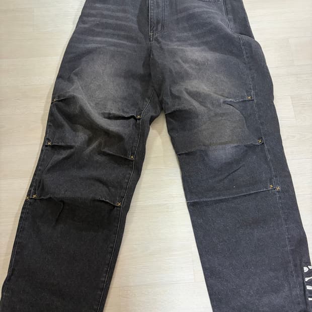 XTONZ 빈티지 워싱 와이드 데님 청바지