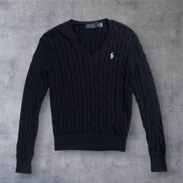 폴로 랄프로렌 블랙 케이블 브이넥 니트 M