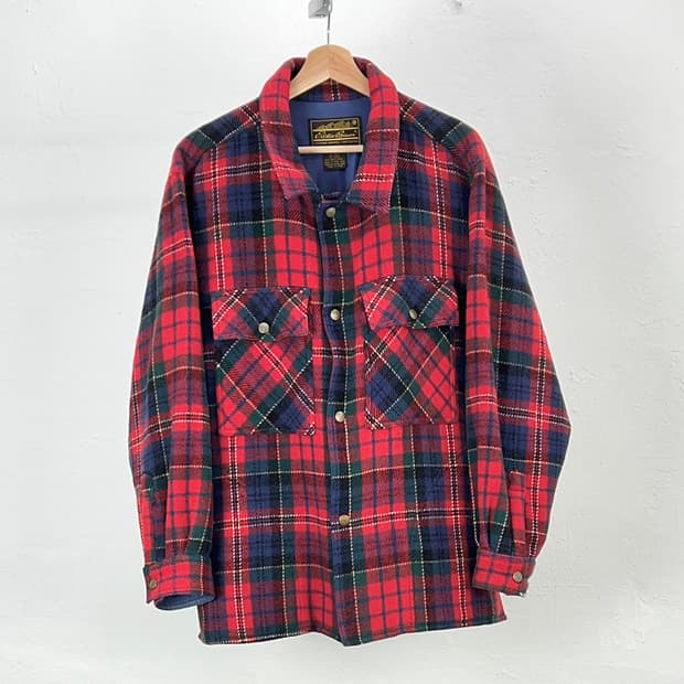 80s 에디바우어 타탄체크 가이드 울 투 포켓 셔츠