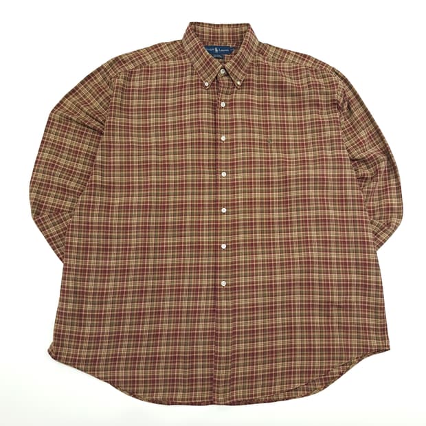 CN903 2XL 폴로 랄프로렌 버건디그린 타탄체크 플란넬 셔츠 남방
