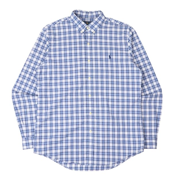 폴로 랄프로렌 QR 블루 체크 코튼 스트레치 셔츠