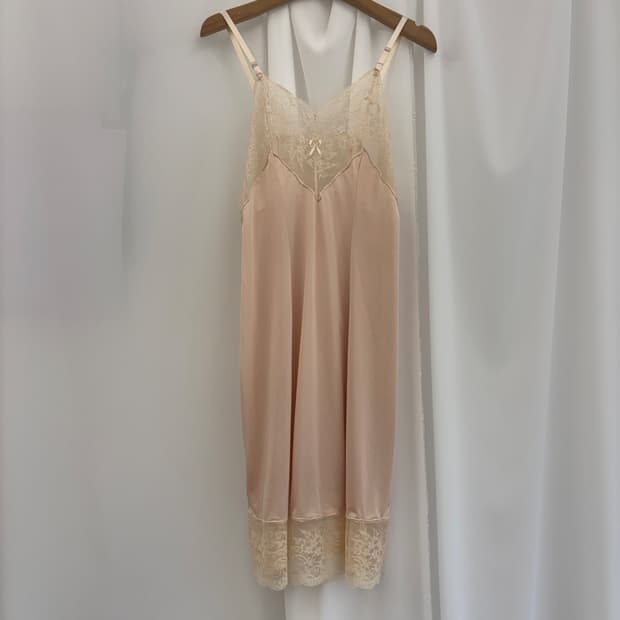 Beige Pink Delicate Lace Slip Dress