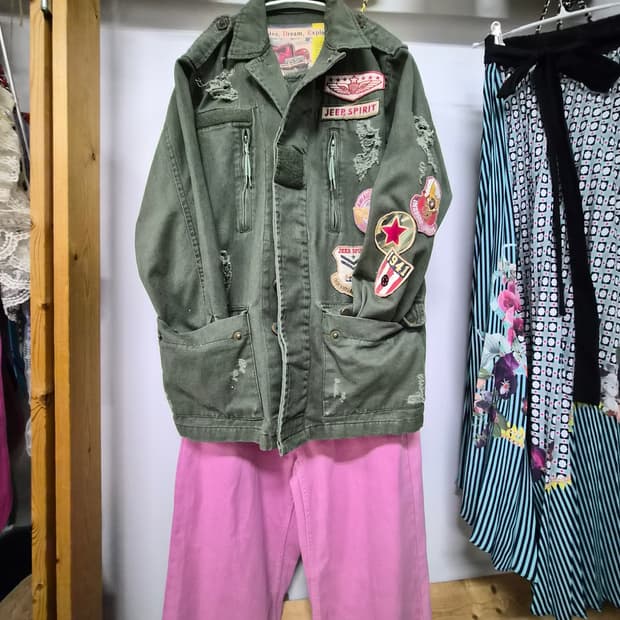 디젤 자수와팬 빈티지 워싱 야상.better 핑크데님