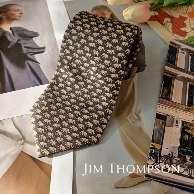 짐톰슨 실크 블랙 코끼리 모티브 넥타이 8.4cm A등급 A19499
