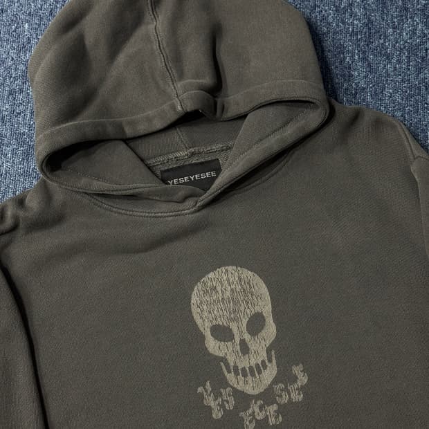 [XL] 예스아이씨 스컬 피그먼트 후드 차콜