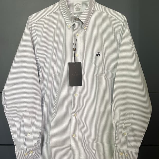 브룩스 브라더스 시그니처 로고 스트라이프 옥스퍼드 셔츠