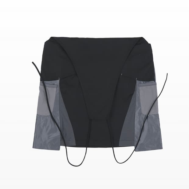 오호스 싸이 메쉬 오버롤 스커트 블랙