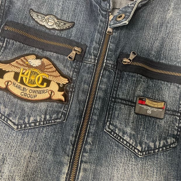 FUBU HOG(Harley Owners Group) 패치 데 님 베스트