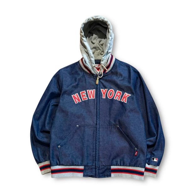 (후드 탈부착) MLB 뉴욕양키즈 바시티 데님 후드자켓