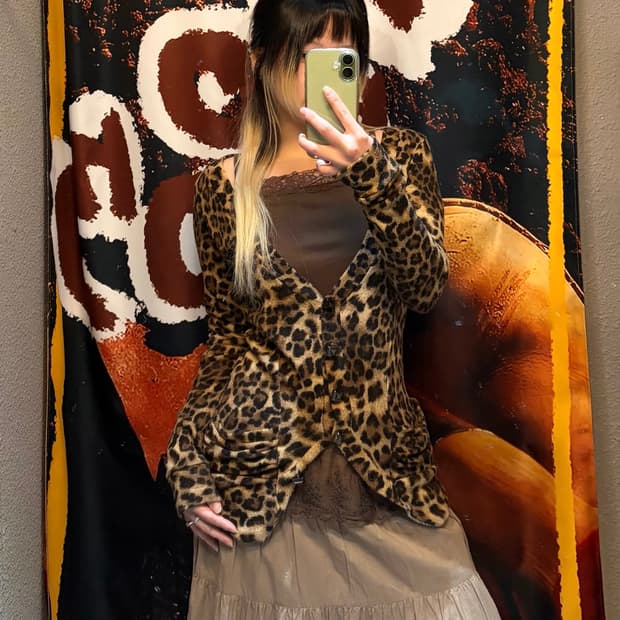 빈티지 레오파드 셔링 가디건