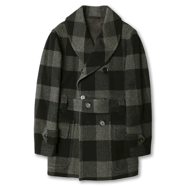카모시타 [Camoshita] 블랙 체크 네프 숄 벨트 코트