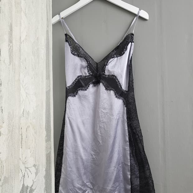 빈티지 실버 실크 레이스 슬립 원피스