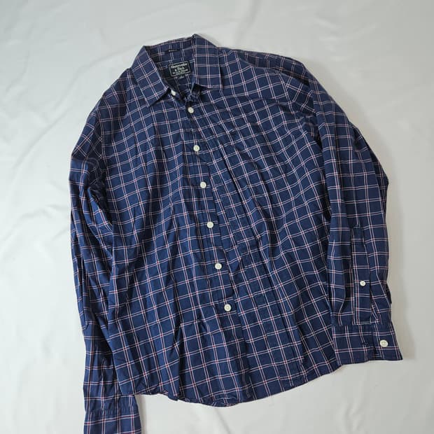 아베크롬비 머슬핏 네이비 체크 코튼 셔츠 L 남성