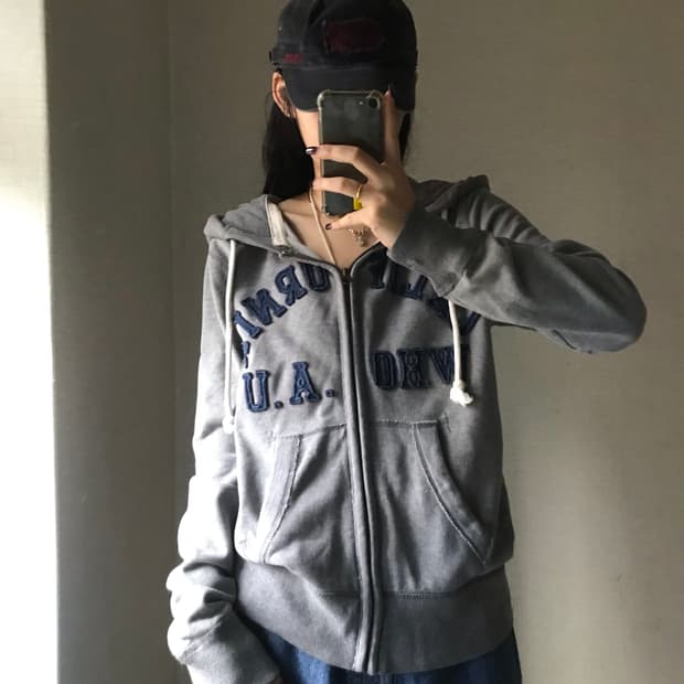 후아유 그레이 네이비 후드집업