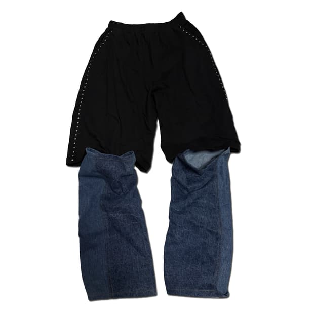 에크라손 HALF DENIM SWEAT PANTS 