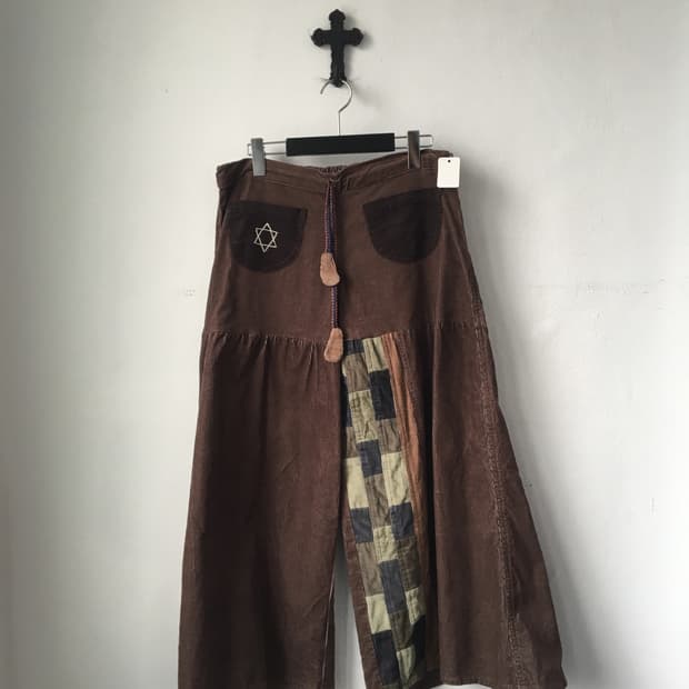 patch work point corduroy pants