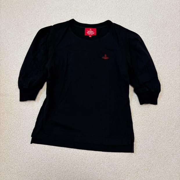 비비안웨스트우드 레드라벨 퍼프 소매 티셔츠-블랙