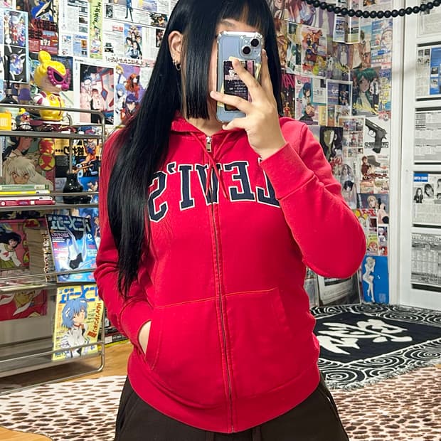 리바이스 레드 빅로고 자수 후드집업