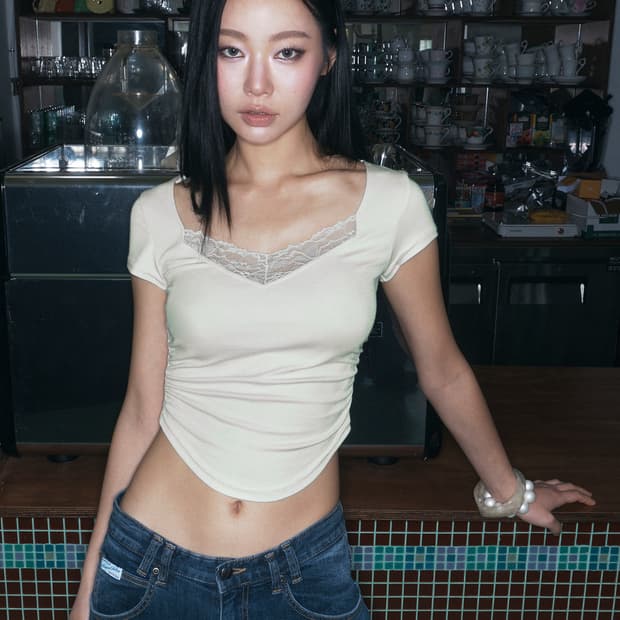플리즈노팔로우 베라 레이스 셔링 숏 슬리브 탑 민트