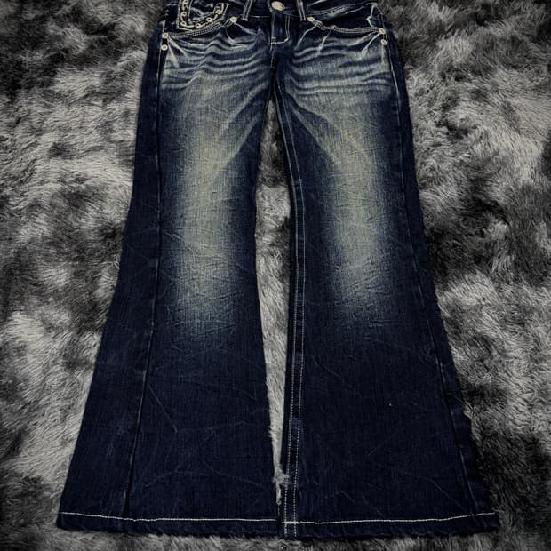 물결 워싱 뒷판 실버 글리터 부츠컷 팬츠