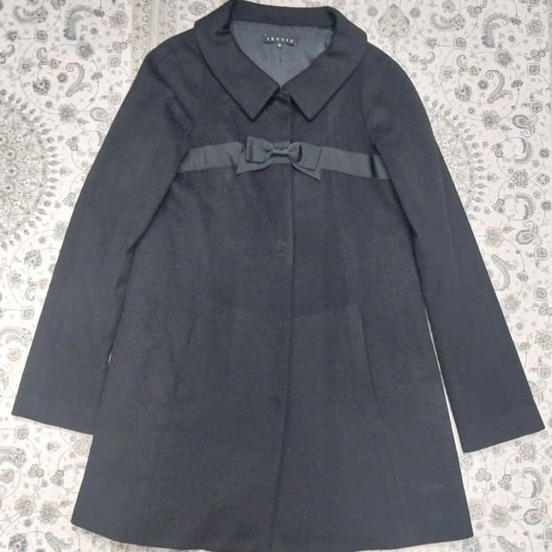 띠어리 리본 장식 블랙 피코트 2사이즈