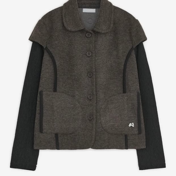 허그유어스킨 라운드 카라 니트 자켓 브라운