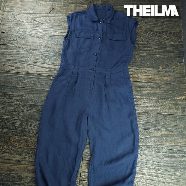 [더일마] 린넨 루즈핏 민소매 점프수트 네이비 M21057