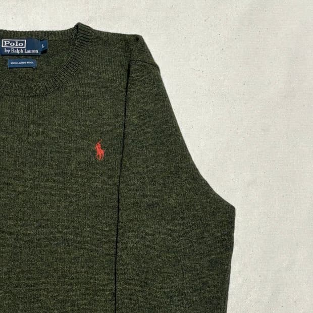 L 폴로랄프로렌 오렌지 포니 다크 그린 울 니트